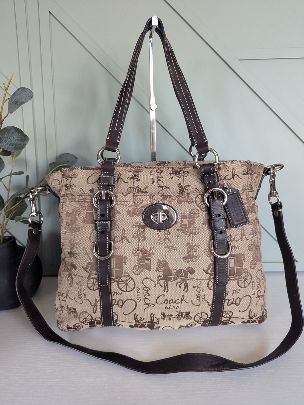 Coach Signature Print Canvas Tote in Brown
